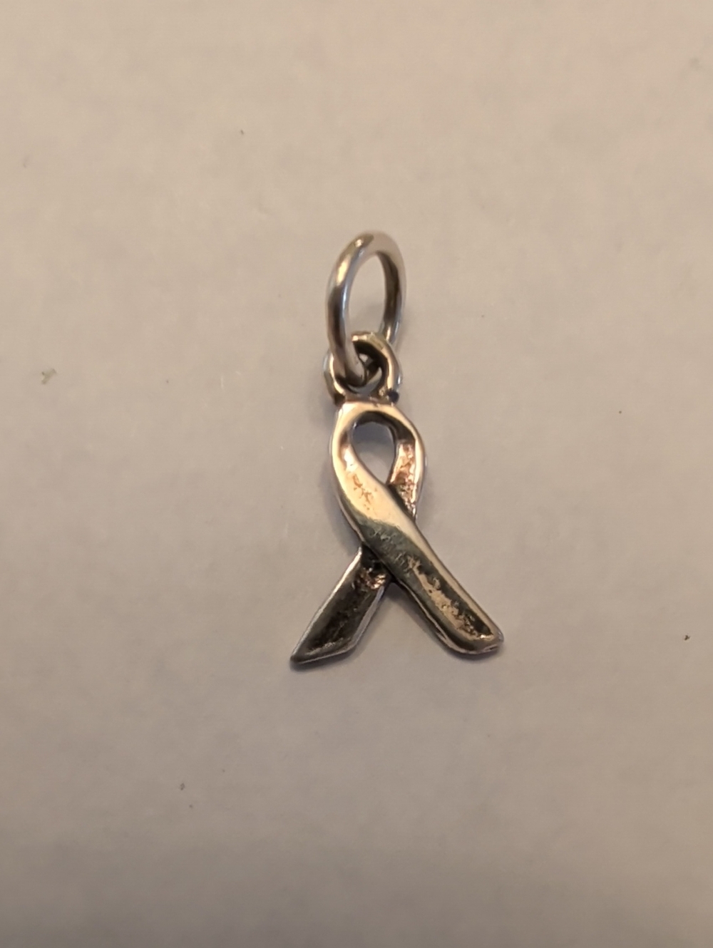 Sterling Silver Ribbon Charm Pendant - Silver Awareness Ribbon
